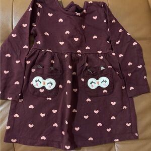 Koala Kids Maroon Cotton Fleece Dress with Pink Hearts - 3T